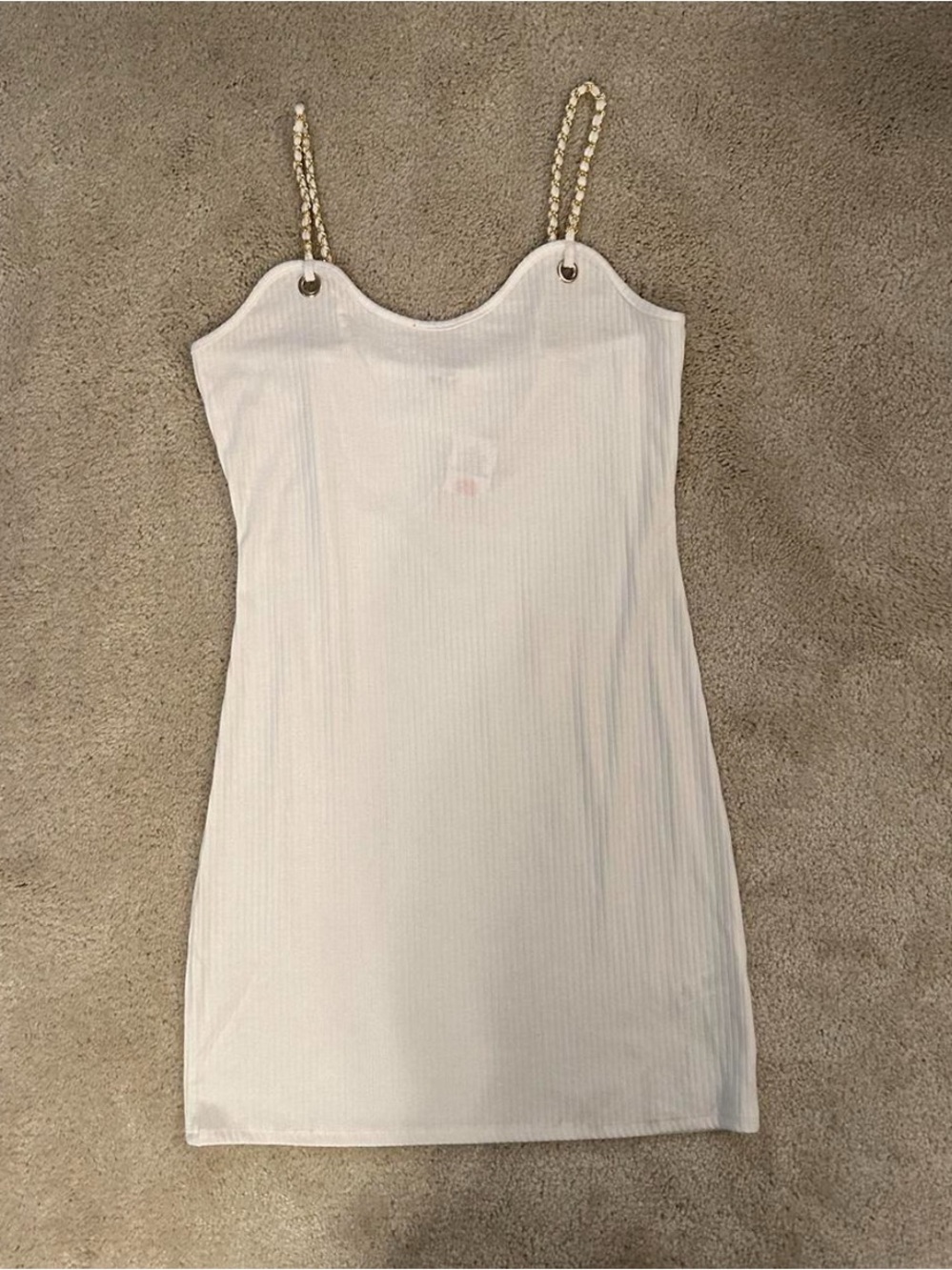 White Ribbed Spaghetti Strap Dress